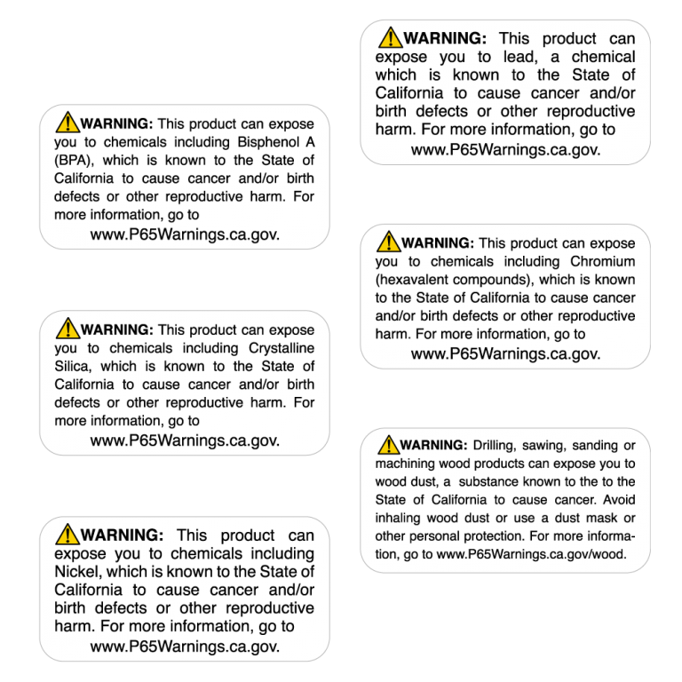 Prop 65 Labels Quality Name Plate